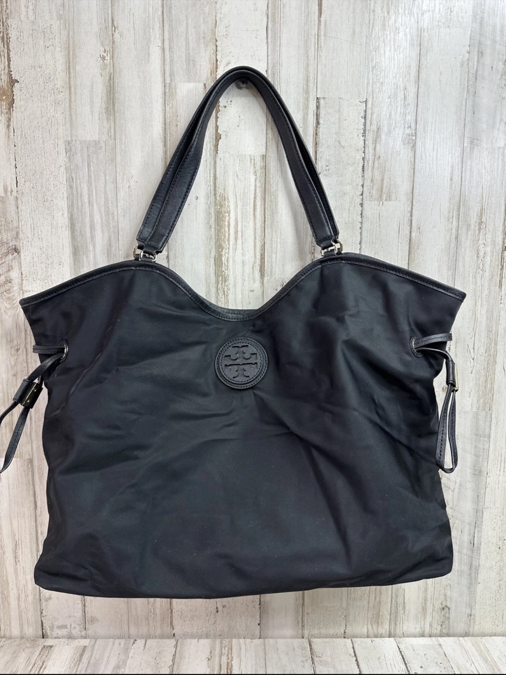 Tory Burch Black Logo Nylon Tote
